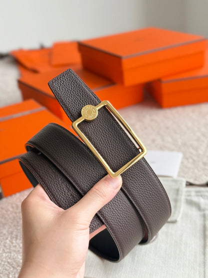 HELENE OSCAR WENDBARER LEDERGÜRTEL — SCHWARZ &amp; SCHOKOLADE (GOLD-BESCHLÄGE, 38 MM)