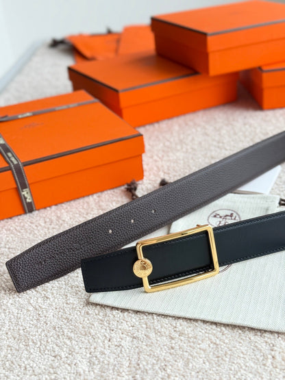 HELENE OSCAR WENDBARER LEDERGÜRTEL — SCHWARZ &amp; SCHOKOLADE (GOLD-BESCHLÄGE, 38 MM)