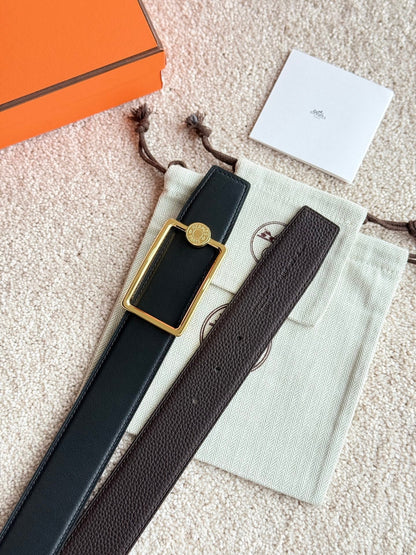 HELENE OSCAR WENDBARER LEDERGÜRTEL — SCHWARZ &amp; SCHOKOLADE (GOLD-BESCHLÄGE, 38 MM)