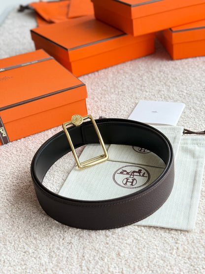 HELENE OSCAR WENDBARER LEDERGÜRTEL — SCHWARZ &amp; SCHOKOLADE (GOLD-BESCHLÄGE, 38 MM)