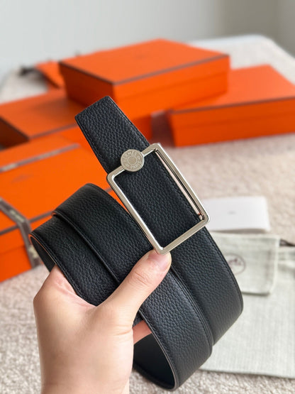 HELENE OSCAR LEDERGÜRTEL — SCHWARZ (SILBERNE BESCHLÄGE, 38 MM)