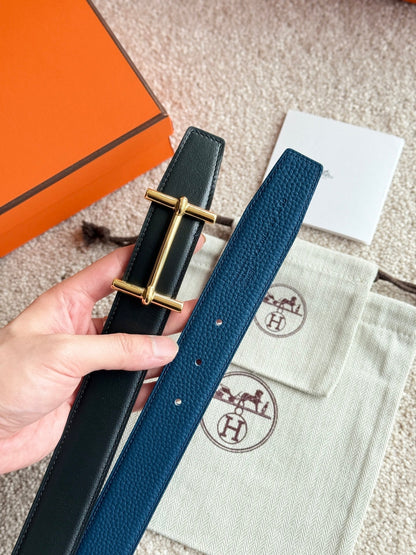 HELENE H D'ANCRE LEDERGÜRTEL — PREUSSISCHBLAU (GOLD-BESCHLÄGE, 38 MM)