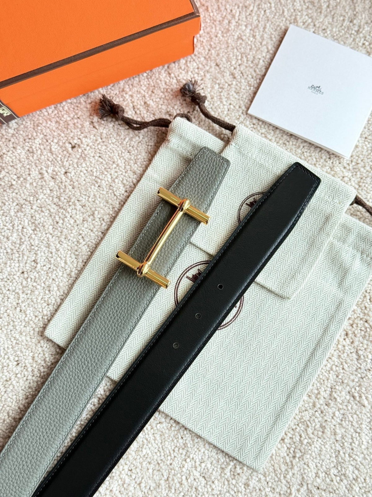 HELENE H D'ANCRE LEDERGÜRTEL — MEYER GRAU (GOLD BESCHLÄGE, 38 MM)