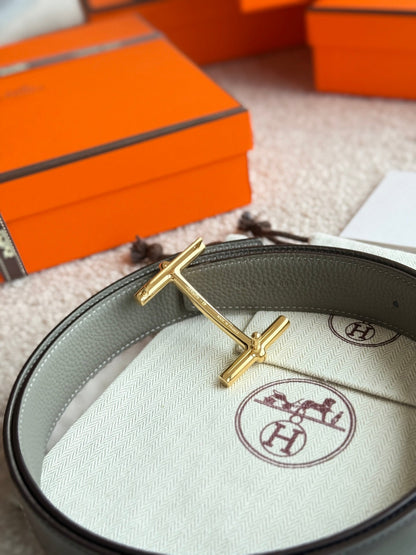 HELENE H D'ANCRE LEDERGÜRTEL — MEYER GRAU (GOLD BESCHLÄGE, 38 MM)