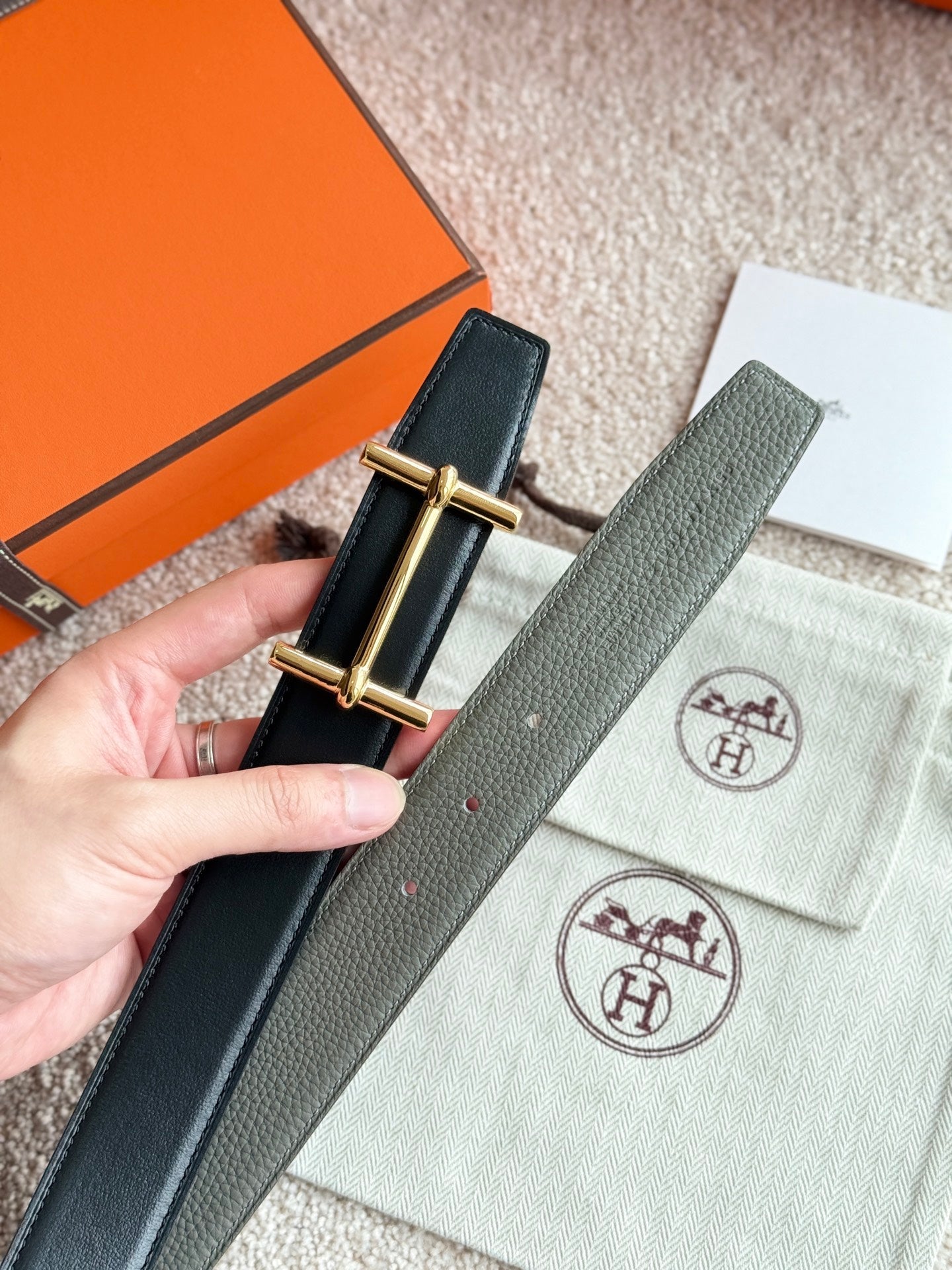 HELENE H D'ANCRE LEDERGÜRTEL — MEYER GRAU (GOLD BESCHLÄGE, 38 MM)