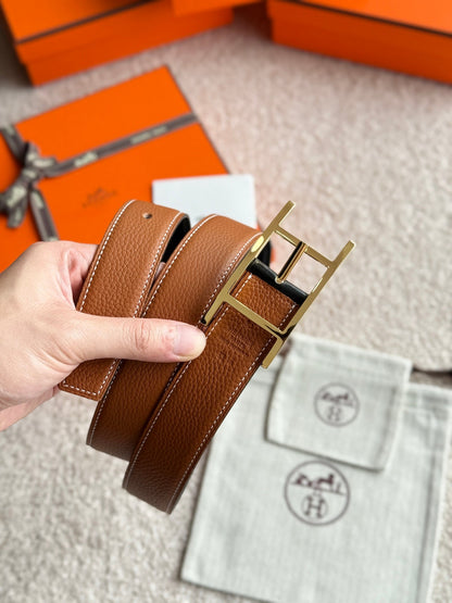 HELENE QUENTIN WENDBARER LEDERGÜRTEL — SCHWARZ &amp; BRAUN (GOLD-BESCHLÄGE, 32 MM)