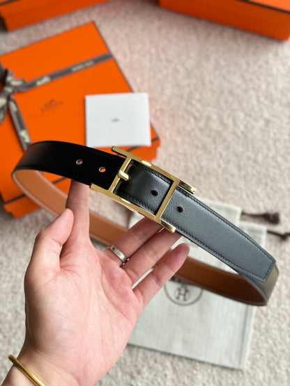 HELENE QUENTIN WENDBARER LEDERGÜRTEL — SCHWARZ &amp; BRAUN (GOLD-BESCHLÄGE, 32 MM)