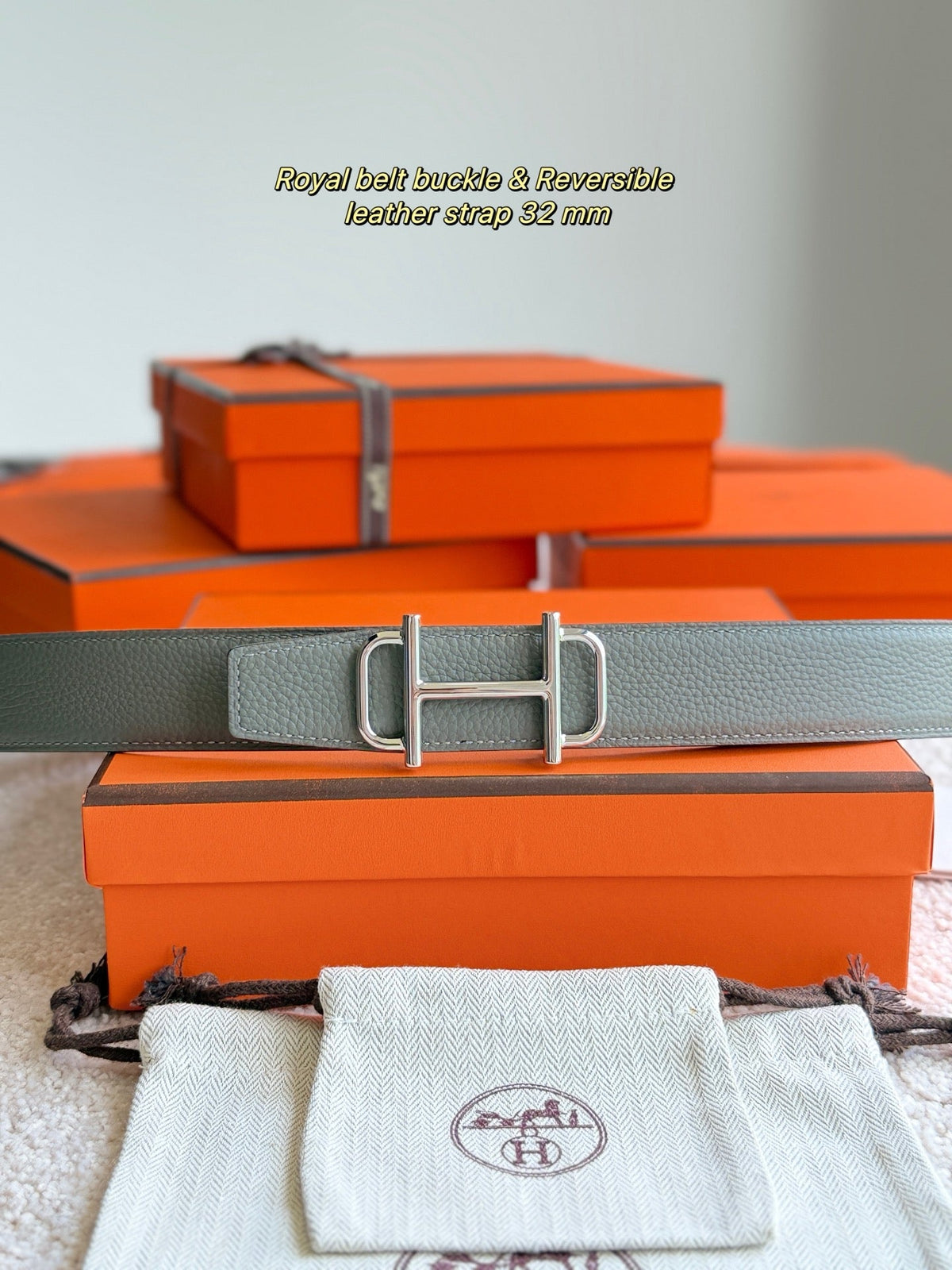 HELENE ROYAL LEDERGÜRTEL — GRAU & BRAUN (SILBERNE BESCHLÄGE, 32 MM)