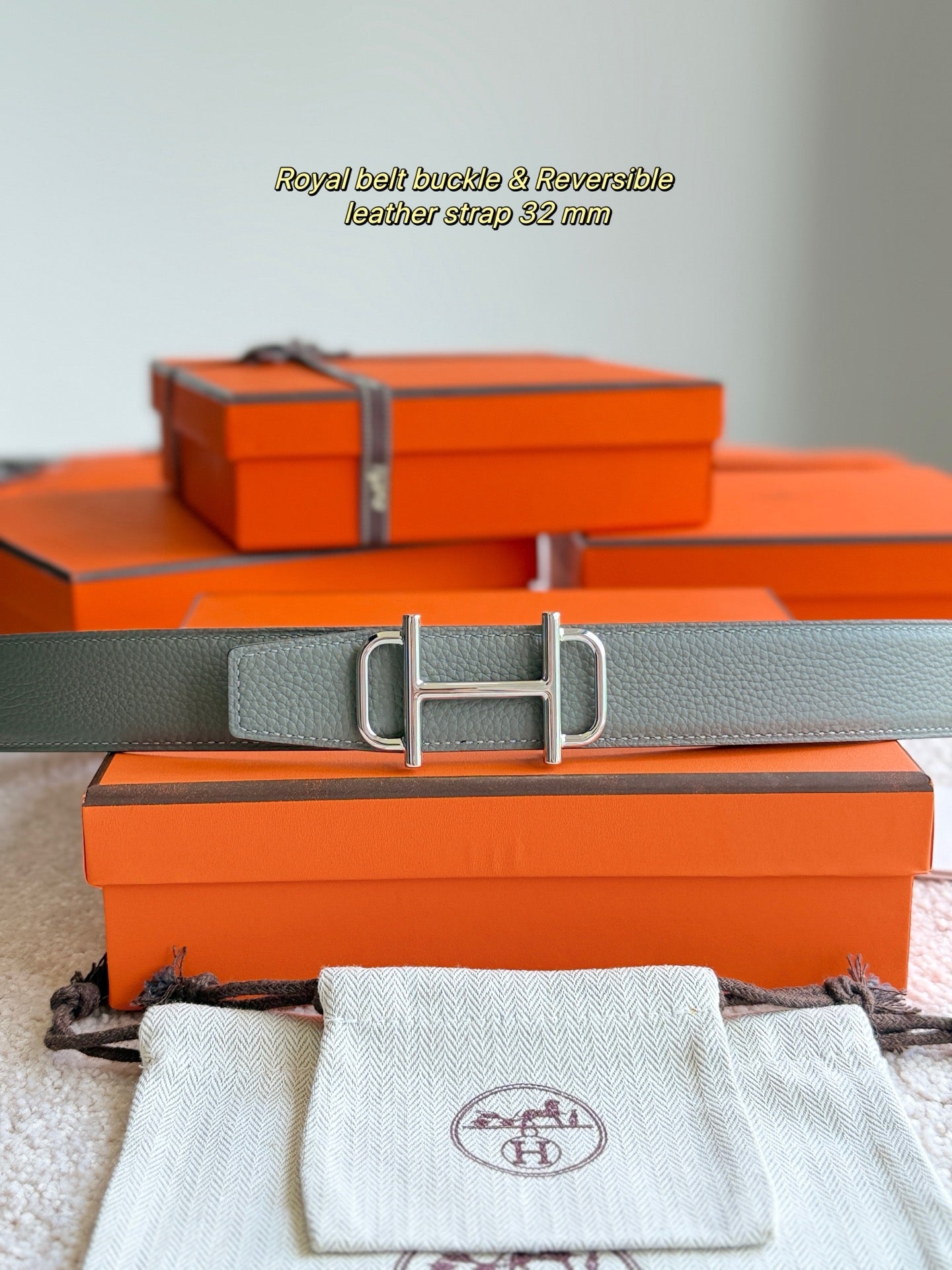 HELENE ROYAL LEDERGÜRTEL — GRAU &amp; BRAUN (SILBERNE BESCHLÄGE, 32 MM)