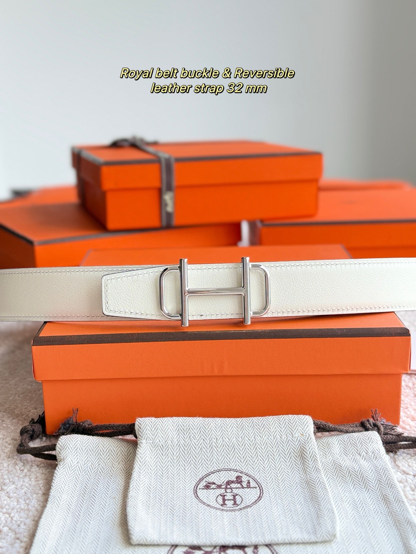 HELENE ROYAL LEDERGÜRTEL — ELFENBEIN (SILBERNE BESCHLÄGE, 32 MM)