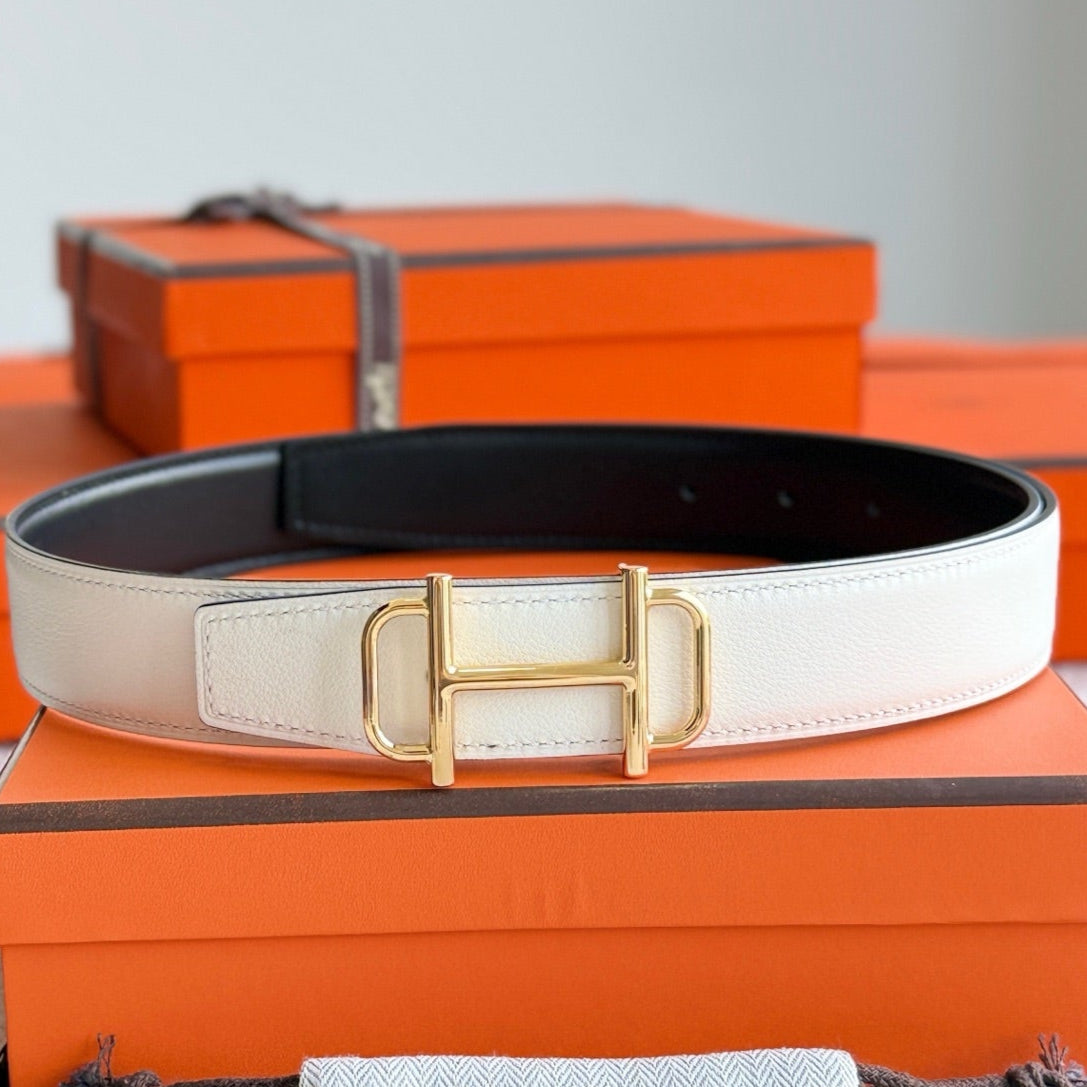 HELENE ROYAL LEDERGÜRTEL — ELFENBEIN (GOLD-BESCHLÄGE, 32 MM)