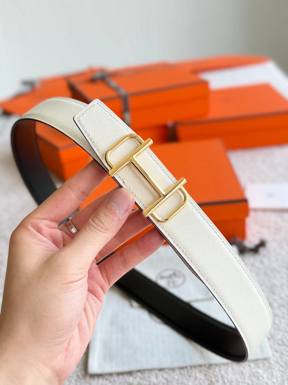 HELENE ROYAL LEDERGÜRTEL — ELFENBEIN (GOLD-BESCHLÄGE, 32 MM)