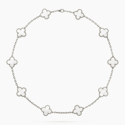 CLOVER 10 MOTIFS WHITE MOTHER OF PEARL NECKLACE