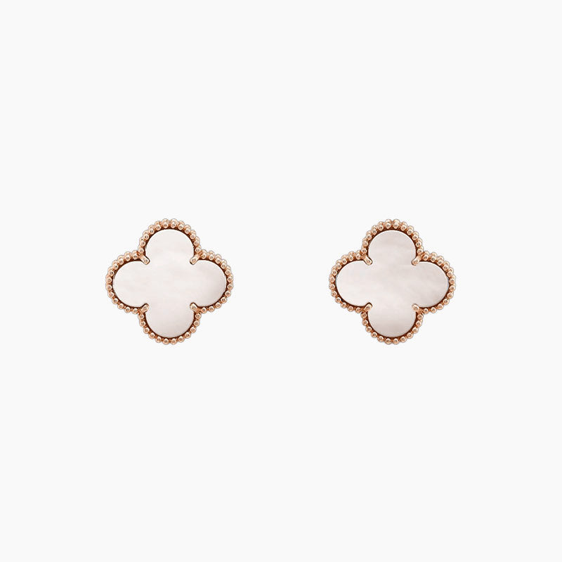 CLOVER MEDIUM 1 MOTIFS  WHITE MOP STUD EARRINGS