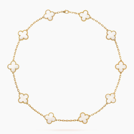 CLOVER 10 MOTIFS WHITE MOTHER OF PEARL NECKLACE