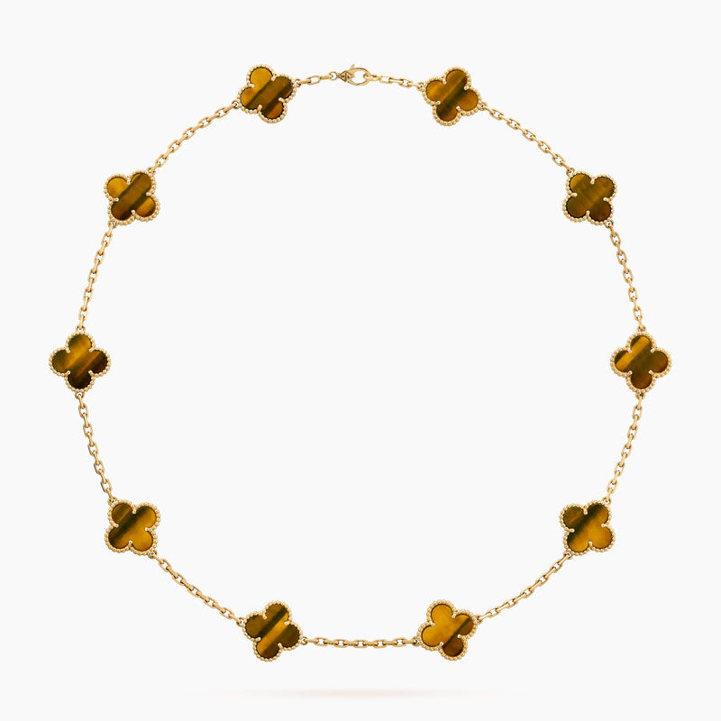 CLOVERS THE 10-MOTIFS TIGER EYE NECKLACE
