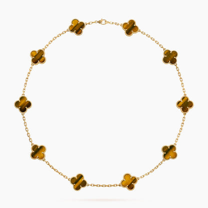 CLOVERS THE 10-MOTIFS TIGER EYE NECKLACE