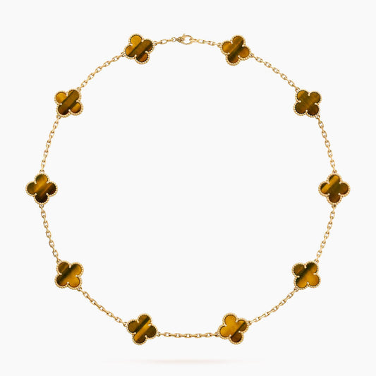 CLOVERS THE 10-MOTIFS TIGER EYE NECKLACE