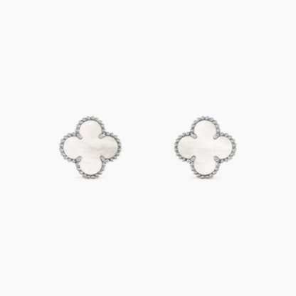 CLOVER MEDIUM 1 MOTIFS  WHITE MOP EARRINGS SILVER