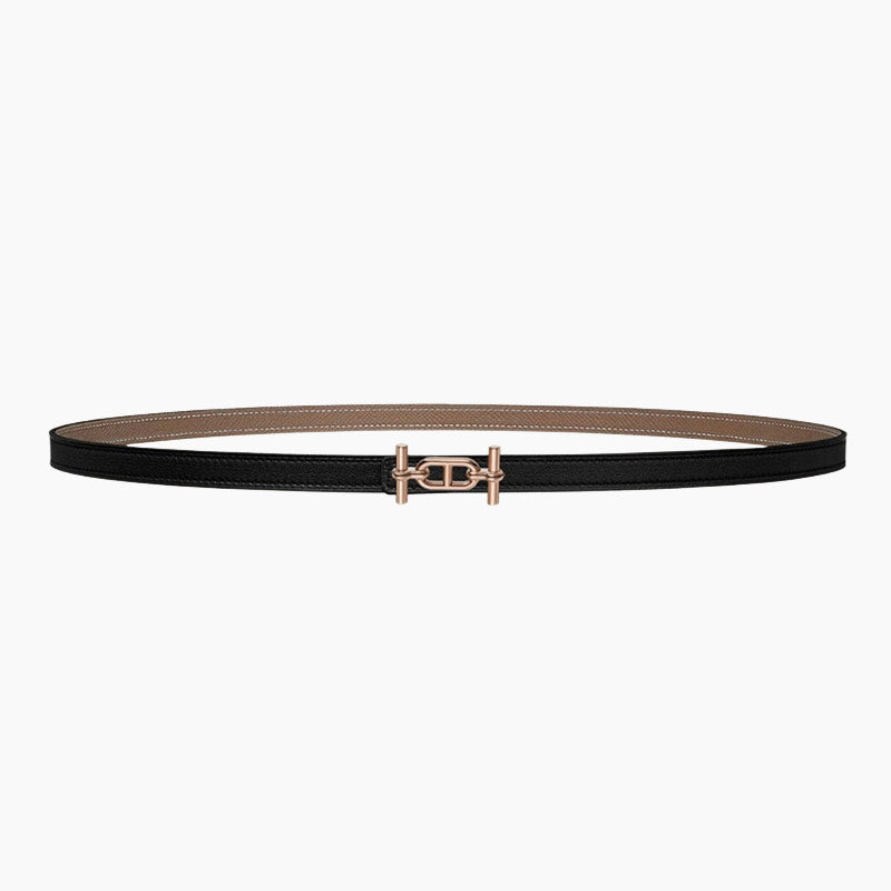 HELENE ANCRE REVERSIBLE LEATHER BELT — BLACK & KHAKI BROWN (COPPER HARDWARE)
