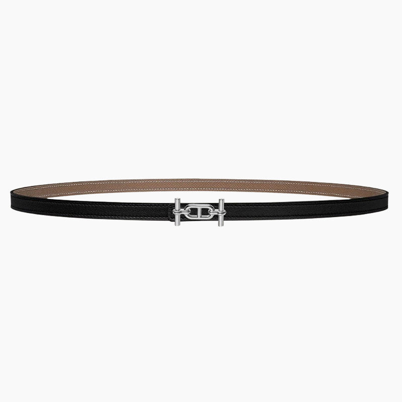 HELENE ANCRE REVERSIBLE LEATHER BELT — BLACK & KHAKI BROWN (SILVER HARDWARE)