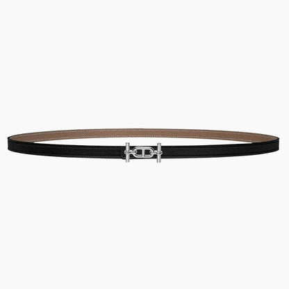 HELENE ANCRE REVERSIBLE LEATHER BELT — BLACK & KHAKI BROWN (SILVER HARDWARE)