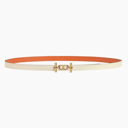 HELENE ANCRE REVERSIBLE LEATHER BELT — WHITE & ORANGE (GOLD HARDWARE)