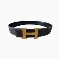 HELENE CONSTANCE REVERSIBLE LEATHER BELT — CHOCOLATE BROWN (GOLD HARDWARE, 38MM)