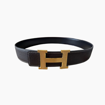 HELENE CONSTANCE REVERSIBLE LEATHER BELT — CHOCOLATE BROWN (GOLD HARDWARE, 38MM)