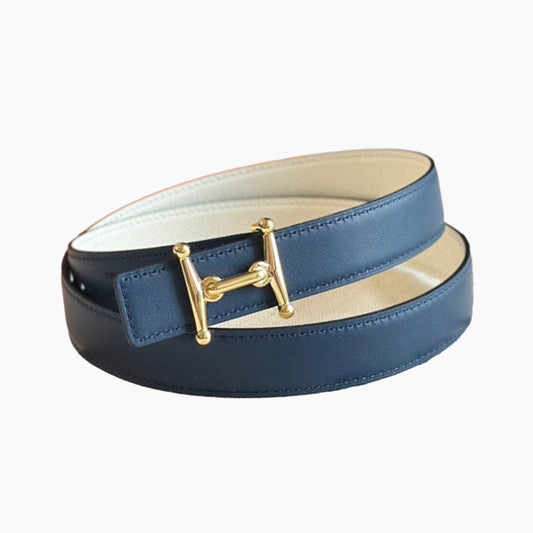 HELENE MORS H WENDBARER LEDERGÜRTEL — BLAU &amp; BEIGE (GOLD-BESCHLÄGE, 24 MM)